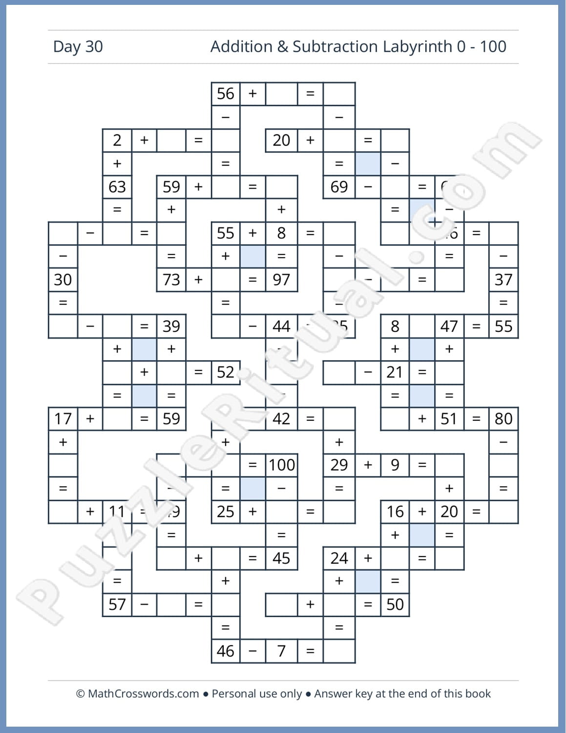 Printable Math Croswords For Adults PDF