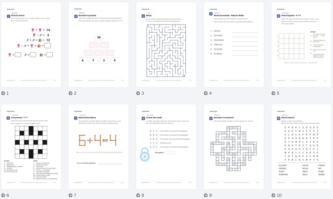 Free printable Activity Books for adults