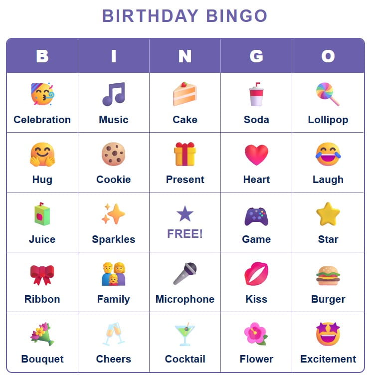 Free printable Birthday Bingo card generator