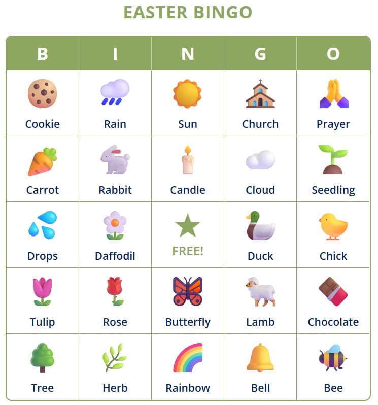 Free printable Easter Bingo card generator