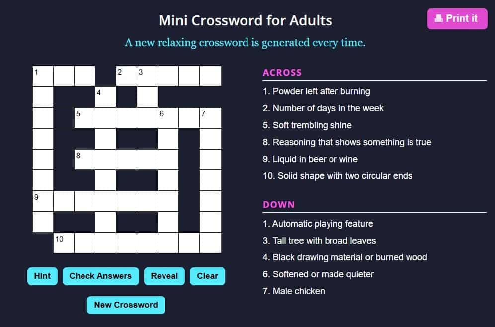 Free easy mini crossword puzzles with answers. mini puzzle. nyt mini crossword today free printable pdf
