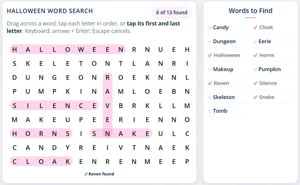 Free online Halloween word search and printable Halloween word search puzzle