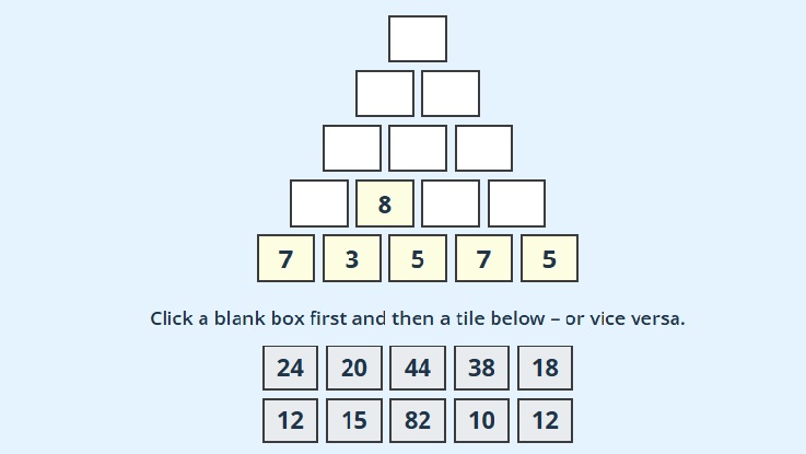 4-layer math pyramid puzzle with solution