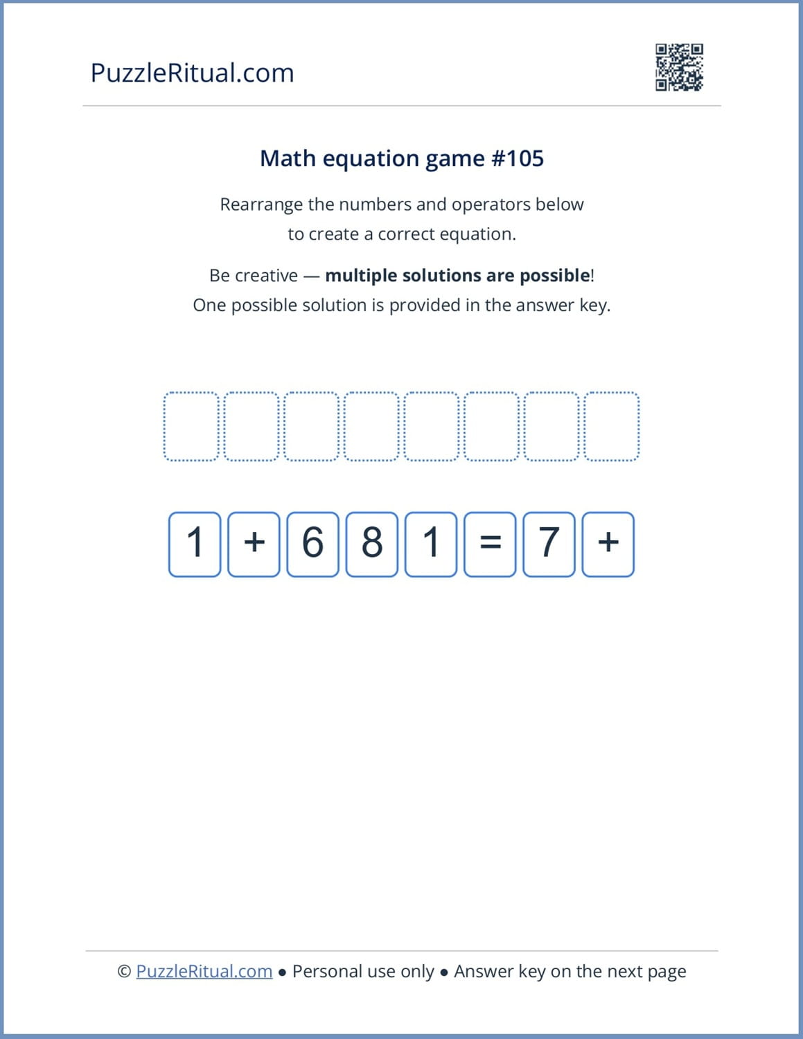 Free printable math WORDLE with answers PDF. Free Math equation WORDLE with numbers. math WORDLE game.