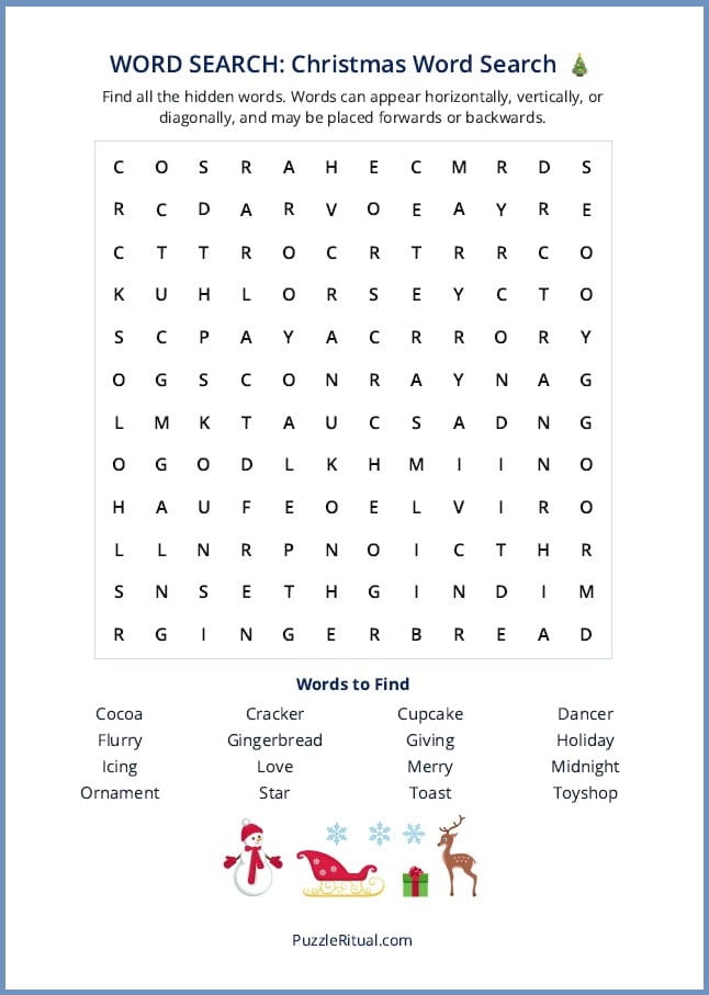 Free printable Christmas word search puzzles