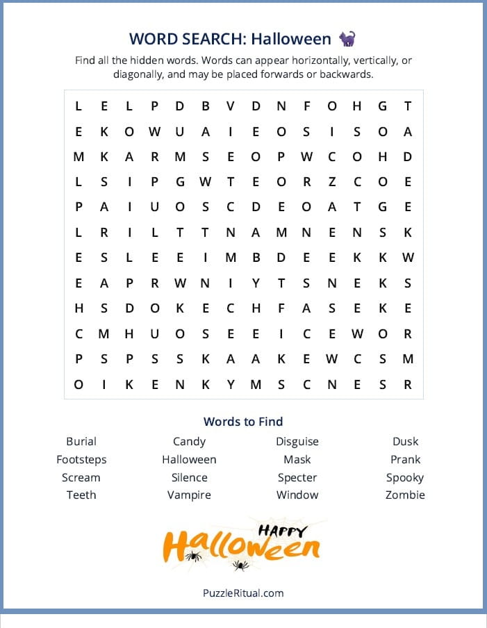 Free printable Halloween word search puzzle