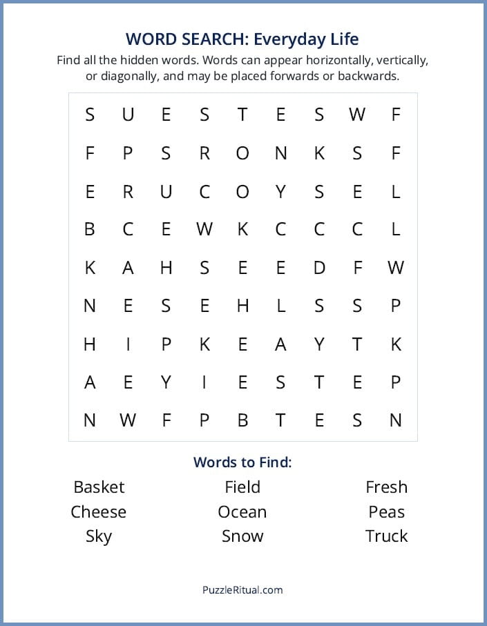 Large print word search puzzles for seniors with answers