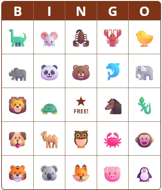 Free printable Animal Bingo cards with pictures