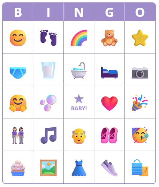 Free printable Baby Shower Bingo cards with pictures