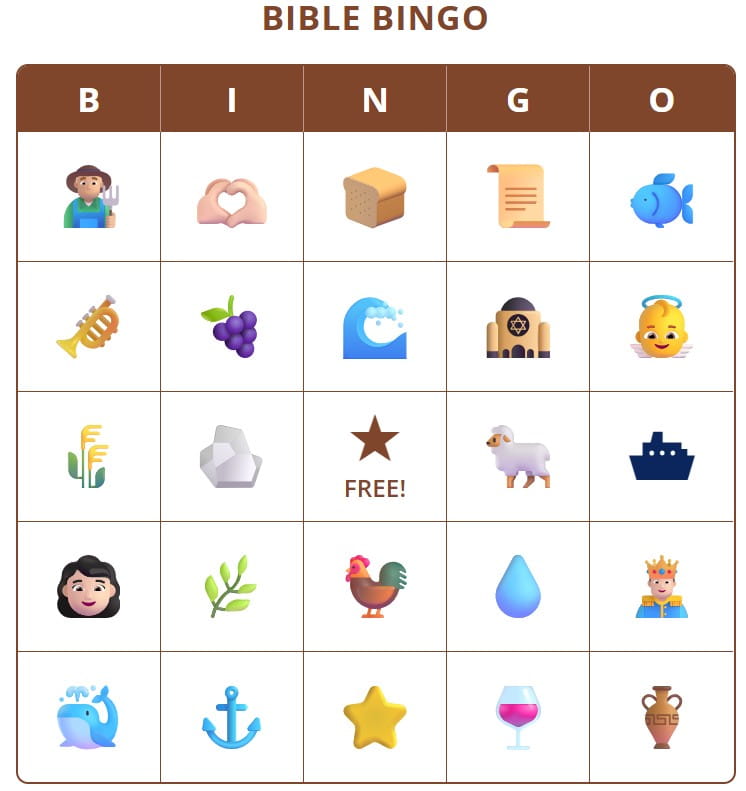 Free printable Bible Bingo cards with pictures