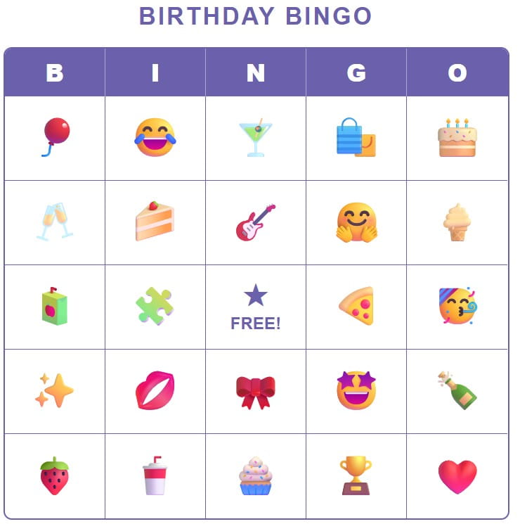 Free printable Birthday Bingo cards with pictures