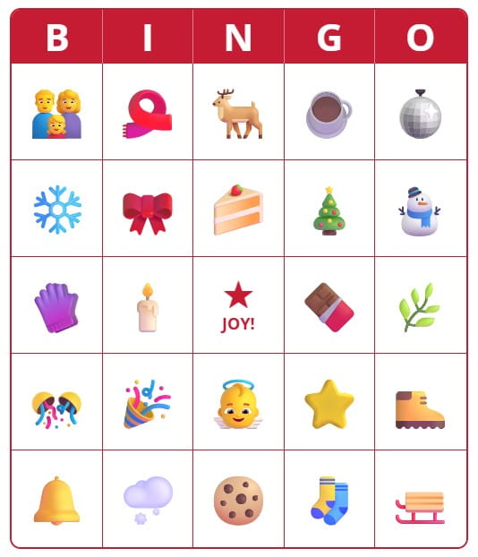Free printable Christmas Bingo cards with pictures