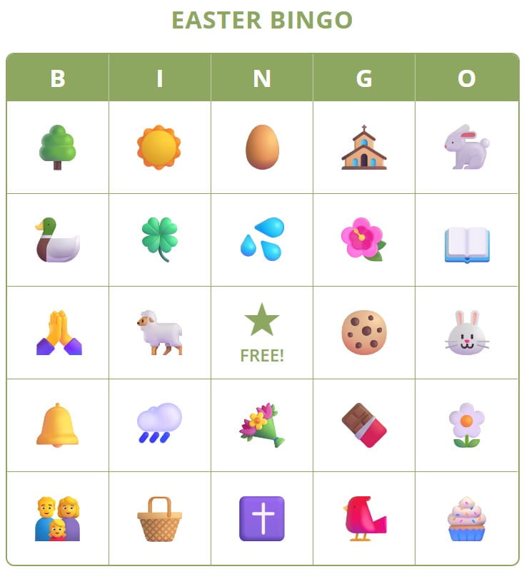 Free printable Easter Bingo cards with pictures