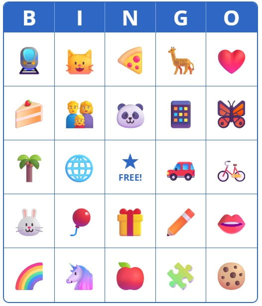 Free printable picture Bingo cards for kids