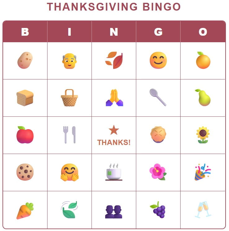 Free printable Thanksgiving Bingo cards with pictures