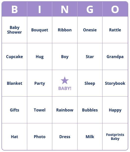 Free printable Baby Shower Bingo cards with words