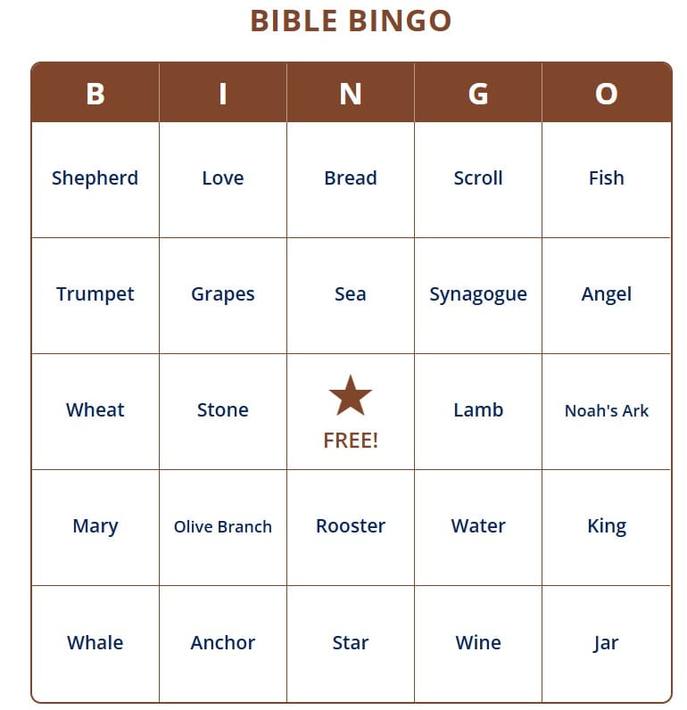Free printable Bible Bingo cards with words