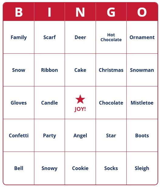 Free printable Christmas Bingo cards with words